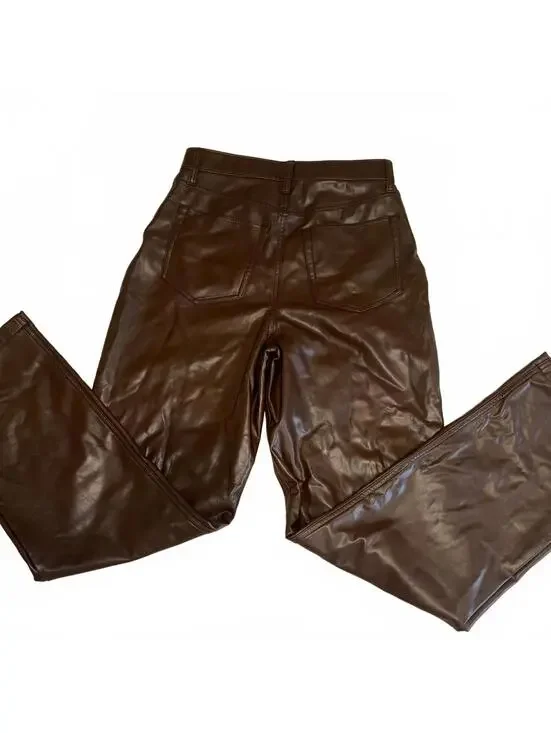 Abercrombie & Fitch The 90s Straight Ultra High Rise Brown Leather Pants 28 6/R - Picture 5 of 9